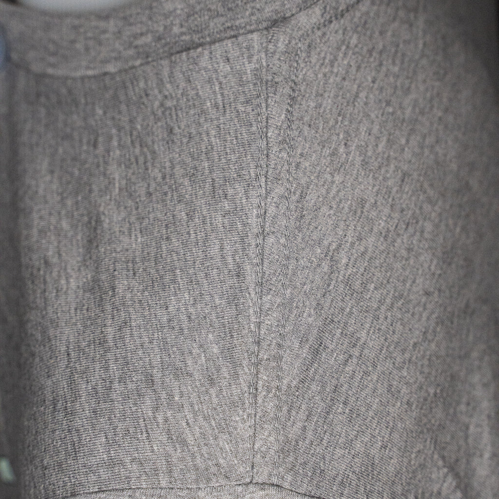Level UP Nissan RB26 engine diagram T-shirt in grey with detailed close up on high quality double stitch along seam